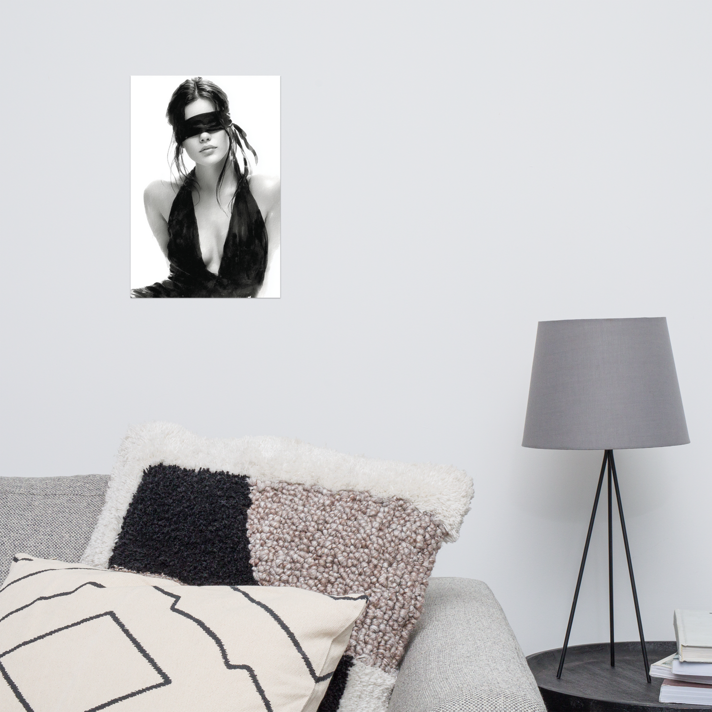 Silk & Shadows – Elegant Blindfold Fashion Sketch Poster