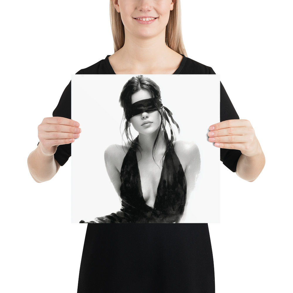 Silk & Shadows – Elegant Blindfold Fashion Sketch Poster