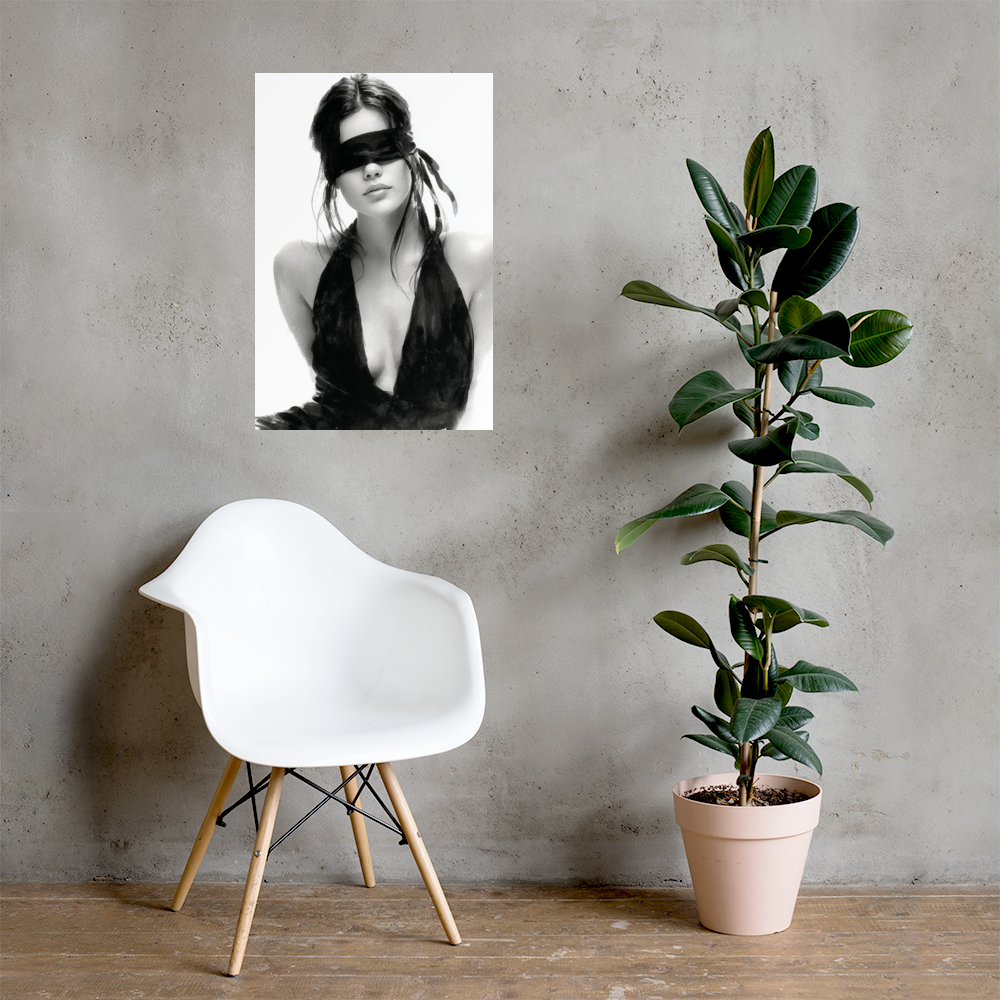 Silk & Shadows – Elegant Blindfold Fashion Sketch Poster