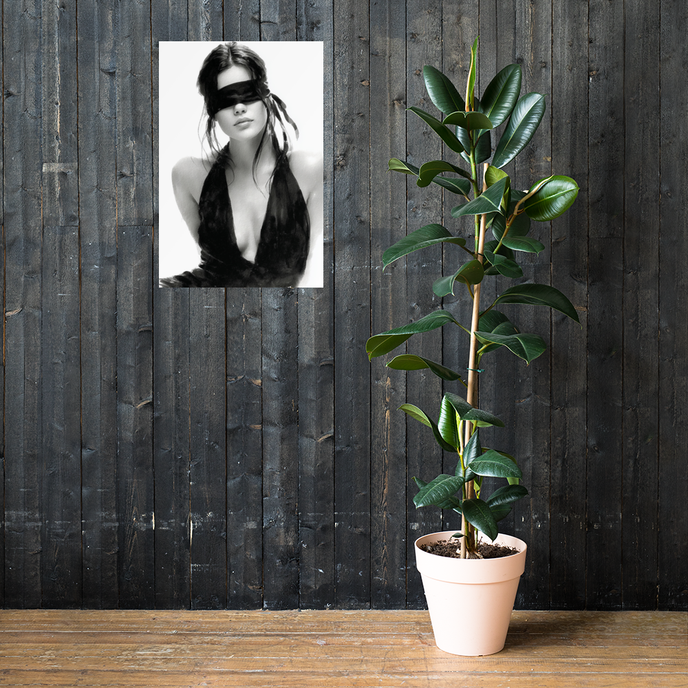 Silk & Shadows – Elegant Blindfold Fashion Sketch Poster