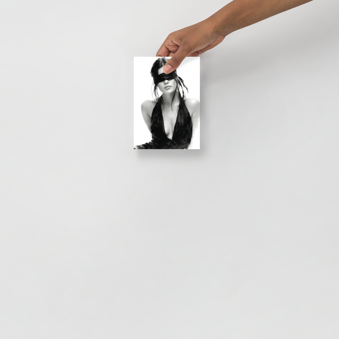 Silk & Shadows – Elegant Blindfold Fashion Sketch Poster