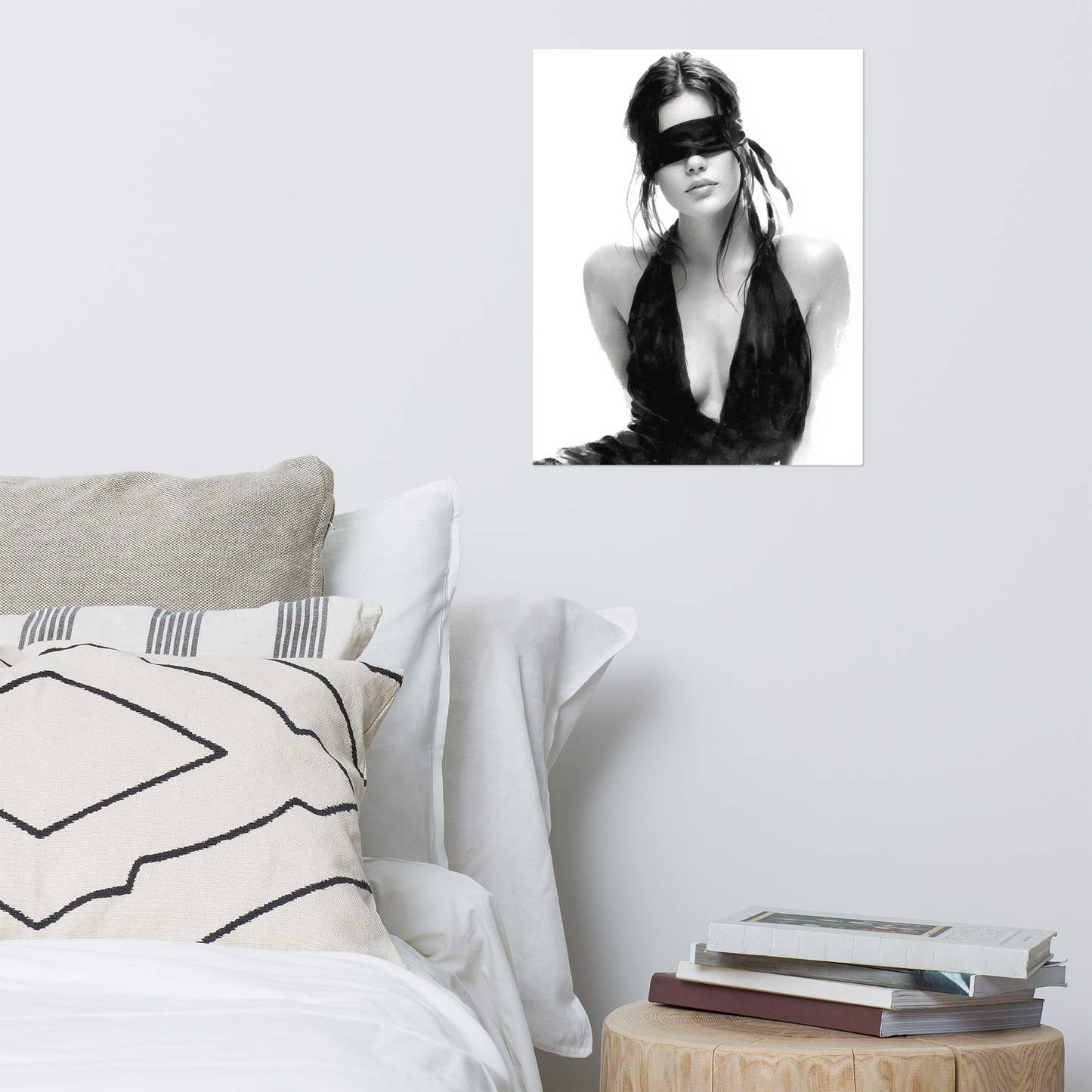 Silk & Shadows – Elegant Blindfold Fashion Sketch Poster
