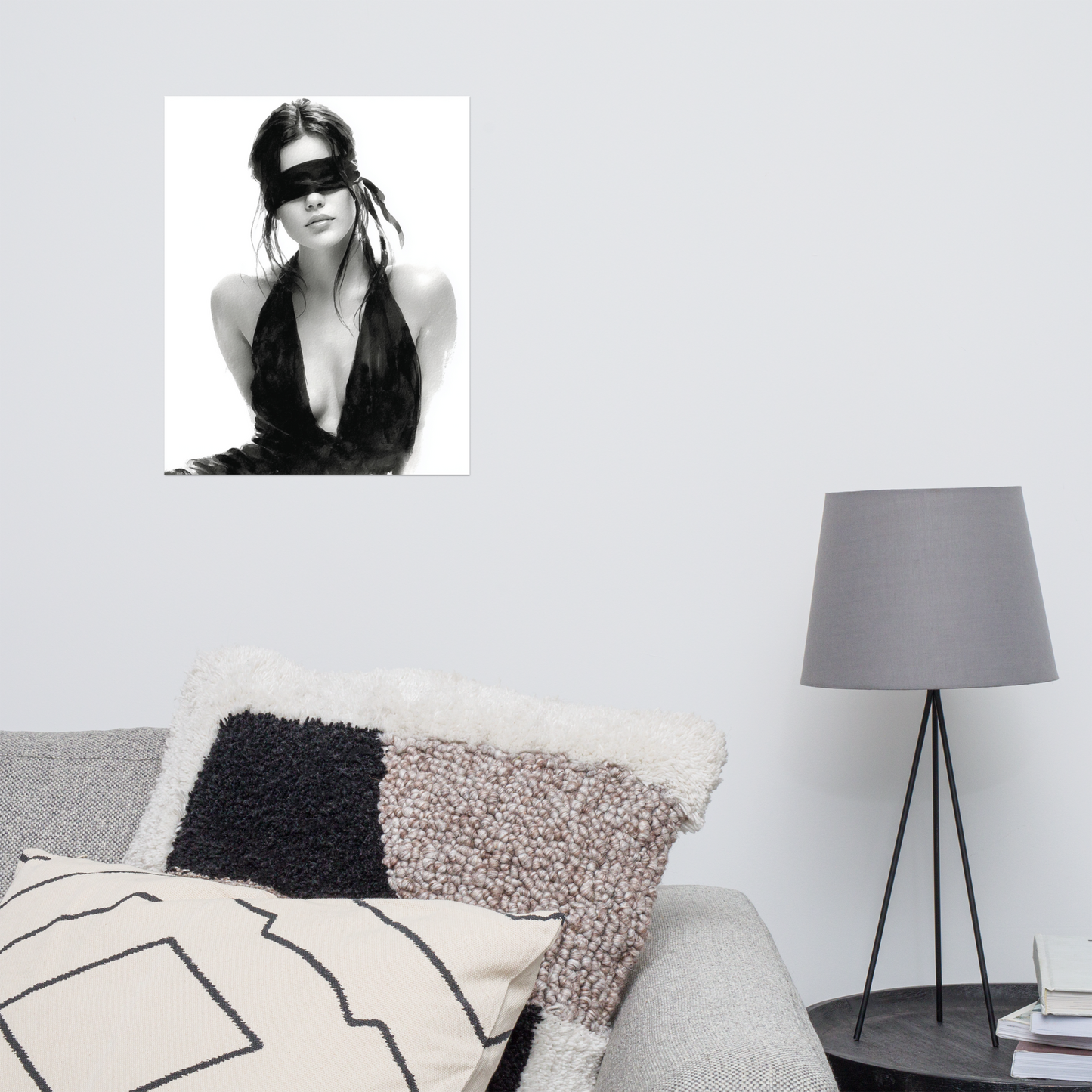 Silk & Shadows – Elegant Blindfold Fashion Sketch Poster