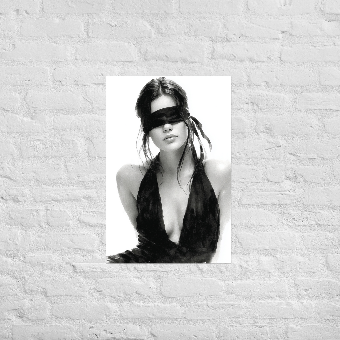 Silk & Shadows – Elegant Blindfold Fashion Sketch Poster